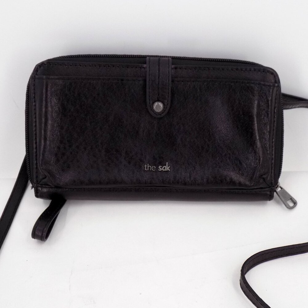 The Sak Black Leather Wristlet Clutch